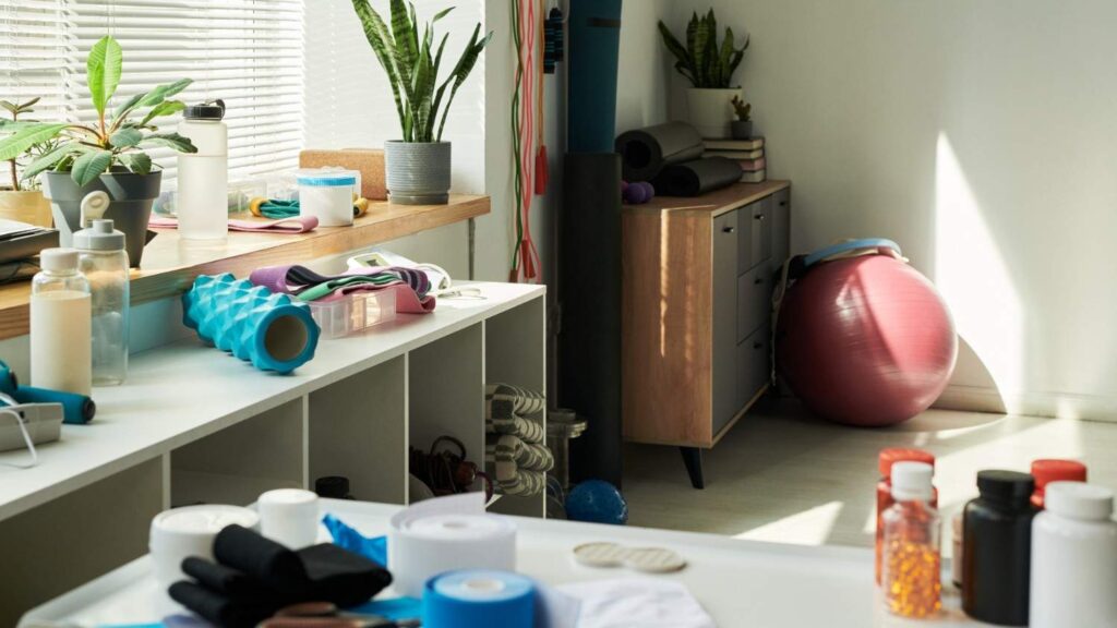 Compact home workout area designed for fitness at home without equipment or with minimal gear.